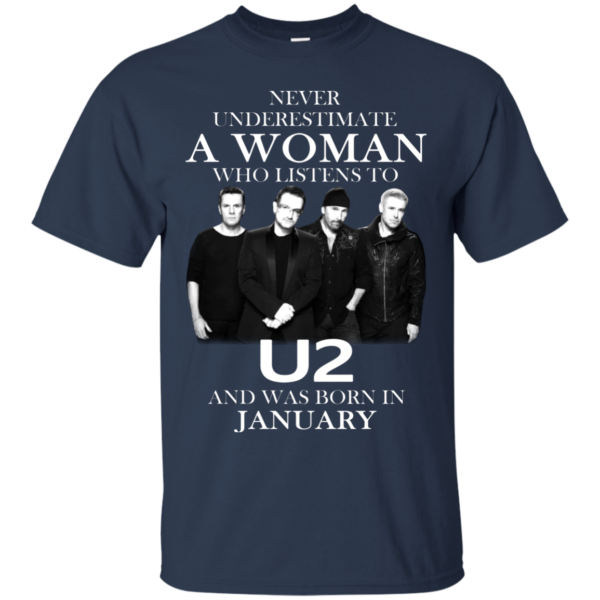 Never Underestimate A Woman Who Listens To U2 And Was Born In January Shirt