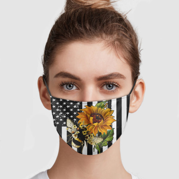 Bee And Sunflower America Flag Face Mask