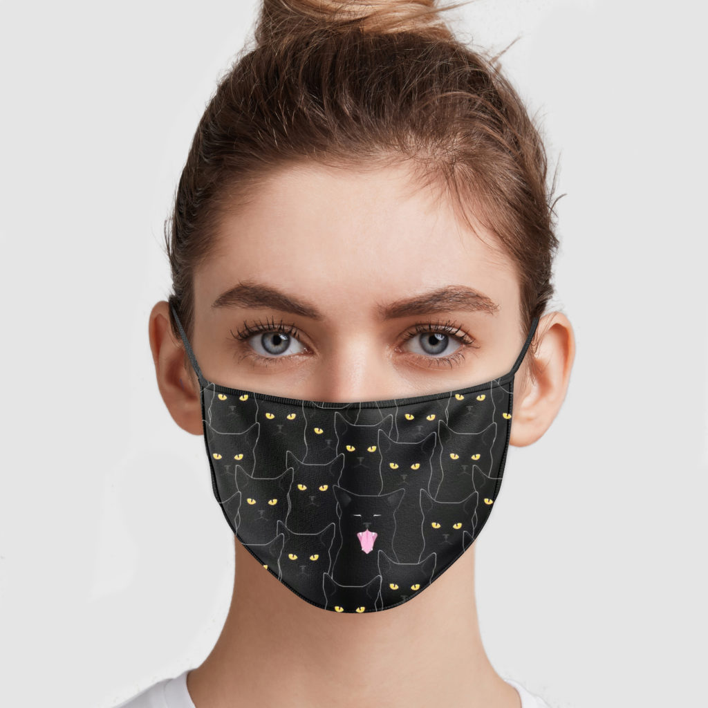 Black Cats Pattern Face Mask | Allbluetees.com