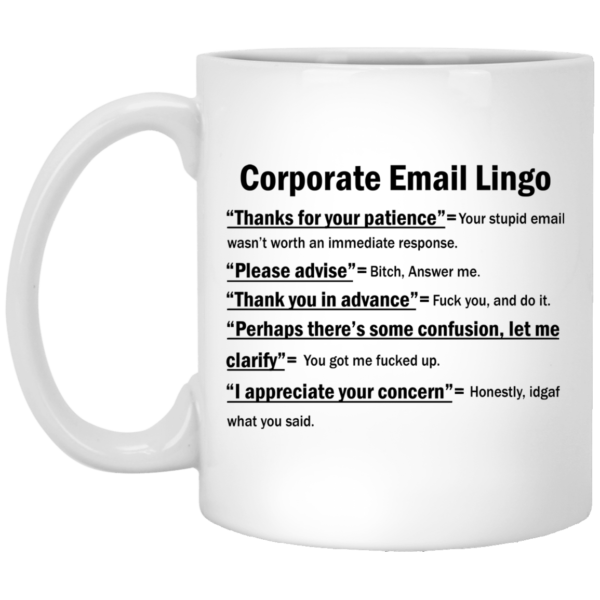 Corporate Email Lingo – Thanks For Your Patience Mugs