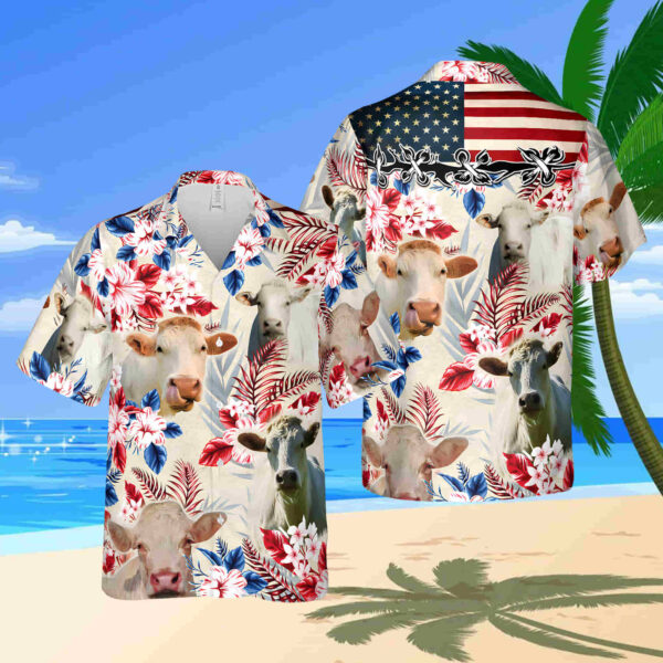 Charolais Cattle Australian Flag With Flowers Hawaiian Shirt