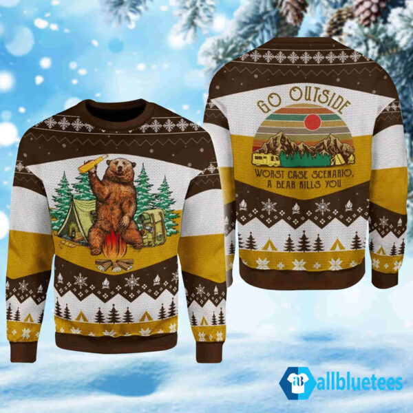 A Bear With Beer Vintage Camping Christmas Sweater