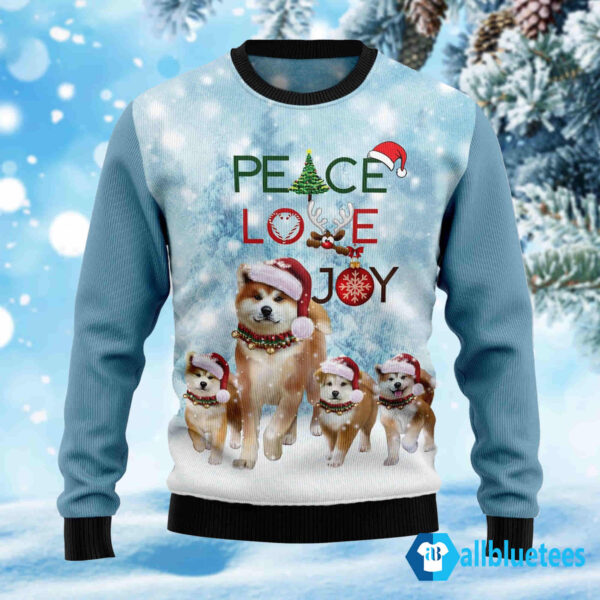 Akita Peace Love Joy Christmas Sweater