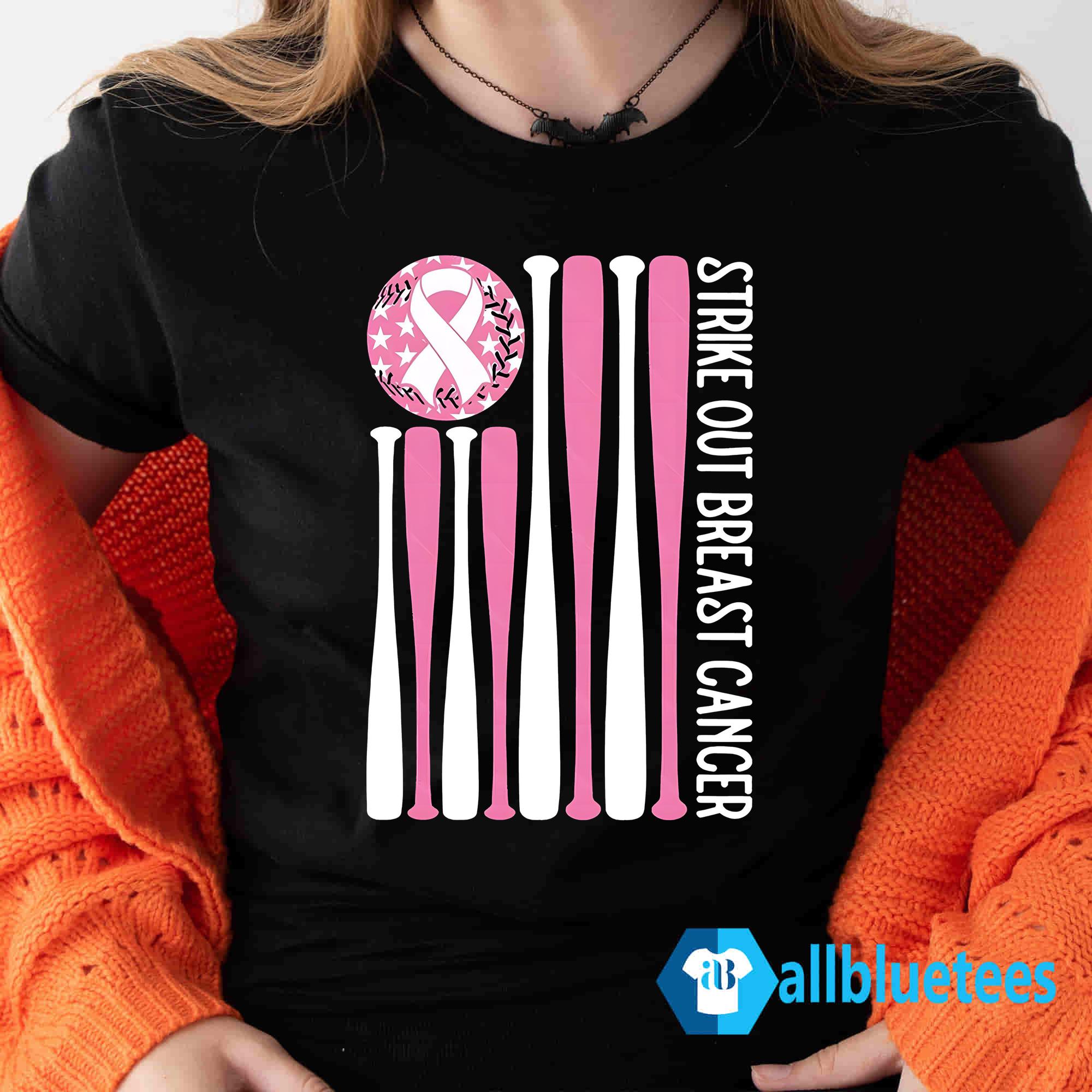 Strike Out Breast Cancer Baseball Pink American Flag T-Shirt