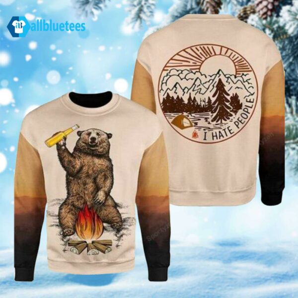 Bear Drinking Beer Camping Christmas Sweater