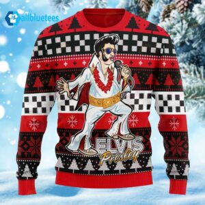 Gearhomie Elvis Fatley Meme Red Ugly Christmas Sweater