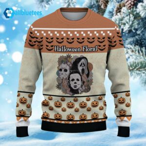 Horror Characters Halloween Floral Ugly Sweater