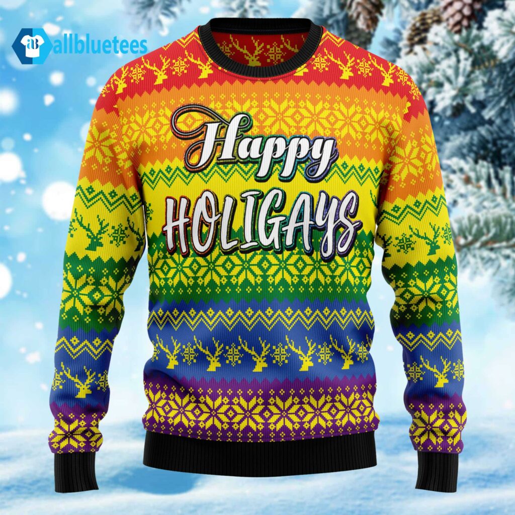 LGBT Gay Pride Happy Holigays Ugly Christmas Sweater