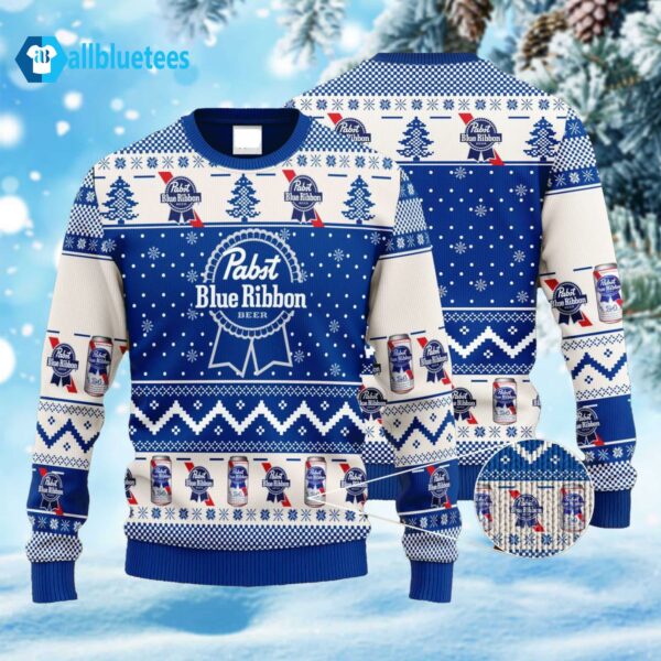 Pabst Blue Ribbon Ugly Christmas Sweater For Beer Lovers