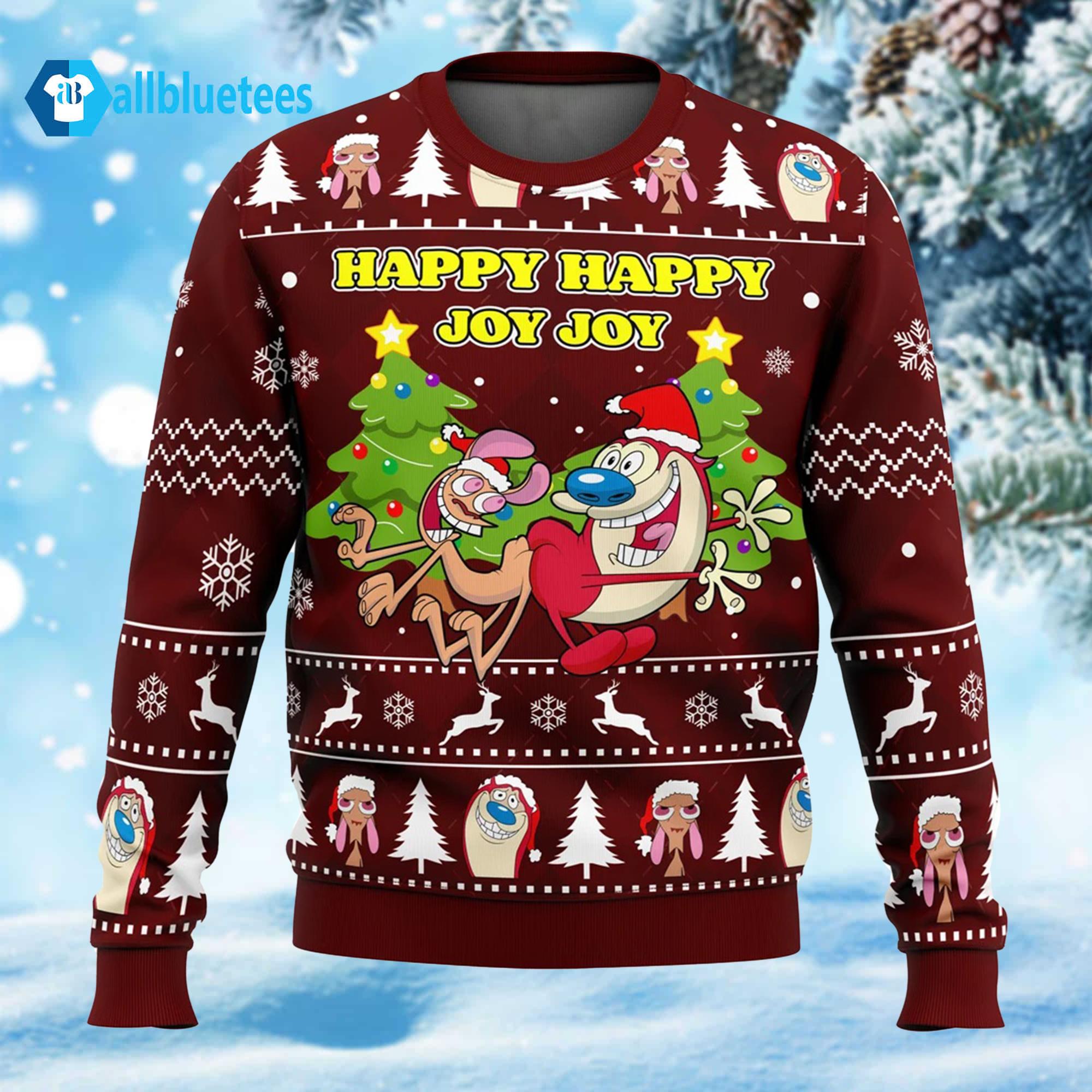 Happy Happy Joy Joy Ren And Stimpy Ugly Christmas Sweater