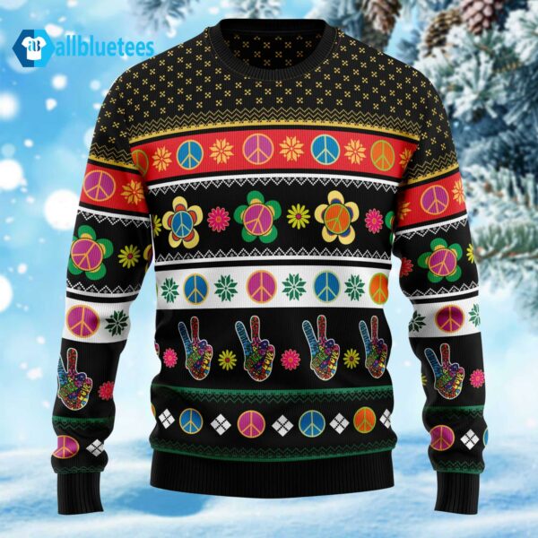 Hippie Peace Sign Ugly Christmas Sweater