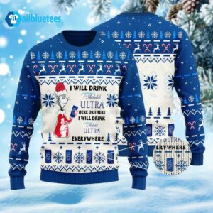 Dr. Seuss I Will Drink Michelob Here Or There Ugly Christmas Sweater