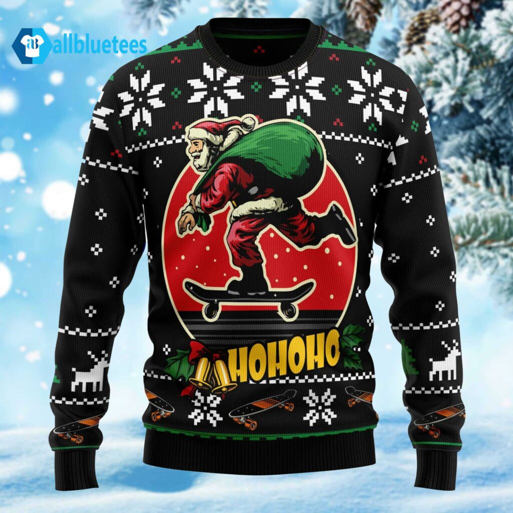 Santa Claus Skateboard Ugly Christmas Sweater
