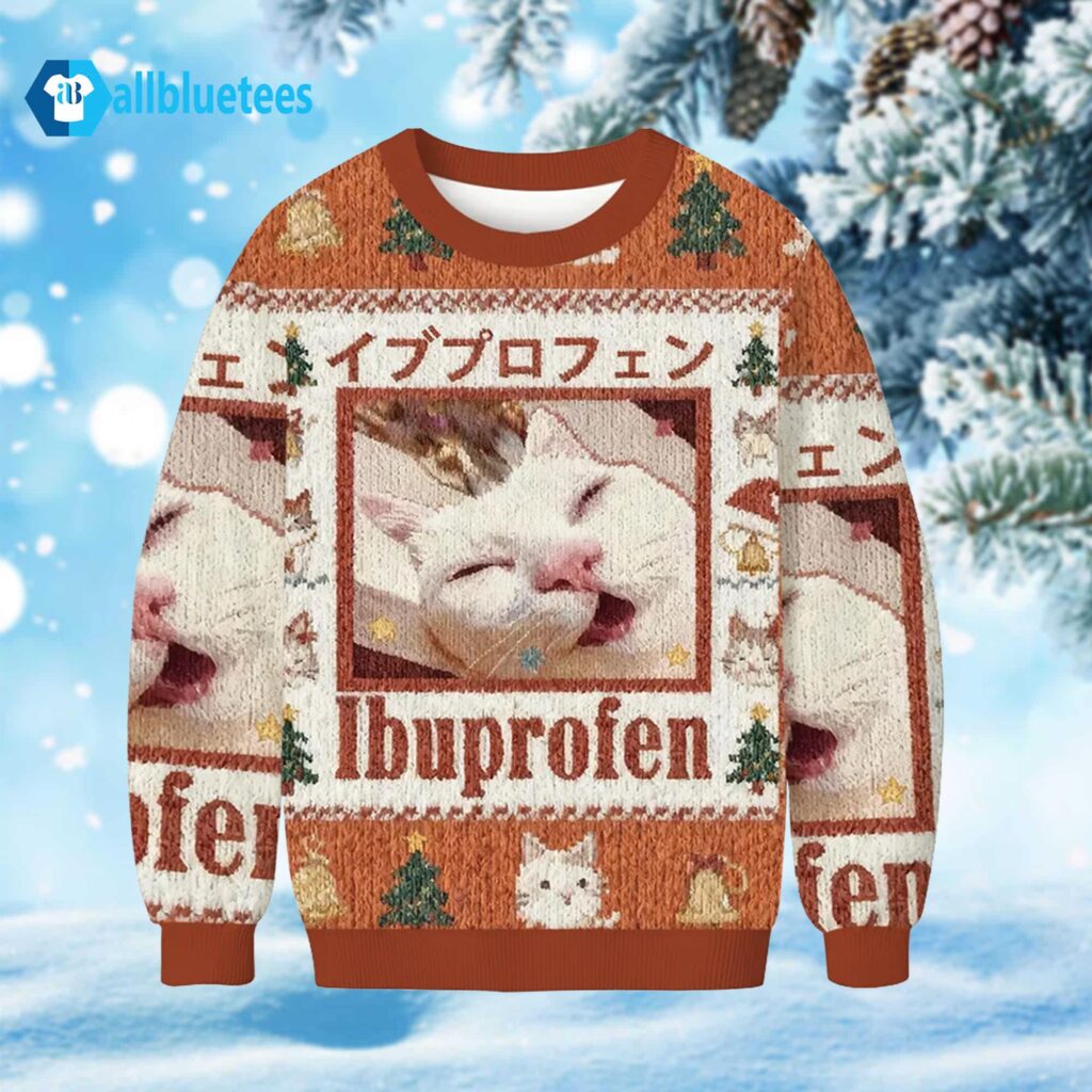Ibuprofen Meme Cat Ugly Christmas Sweater | AllBluetees